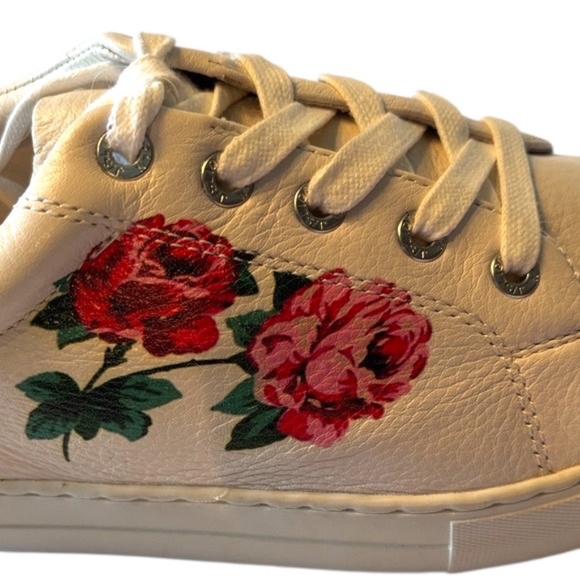 NWOT-J Slides Cream Sneakers with Red Floral Embroidery - Picture 11 of 14